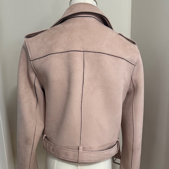 Womenβs Zara Basic Light Pink Faux Blush Faux Suede Zip Up Moto Jacked Size M - Picture 6 of 16